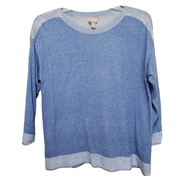 Chico’s Blue Boat Neck Contrast Trim Sweater Tunic Size 2 Large - Picture 1 of 7